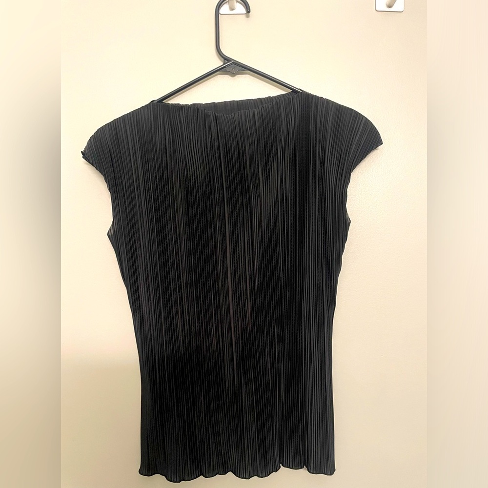 Black Shirred Top with Boatneck, Size S - Perfect for work!